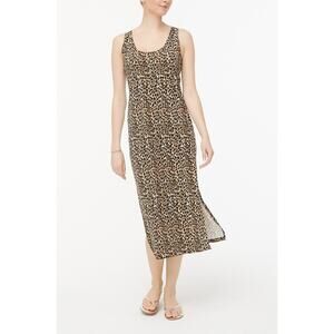 J.Crew Womens Midi Dress Brown Large Cotton Animal Print Scoop Neck Sleeveless